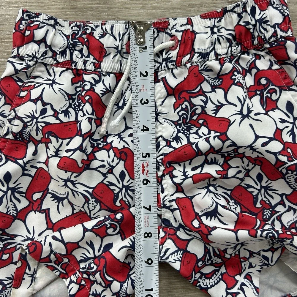 Vineyard Vines‎ Swim Trunks Boys Size XS(4/5) Red White Blue Whales Preppy Beach